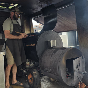 Custom built Texas BBQ smoker at The Lot Smokehouse